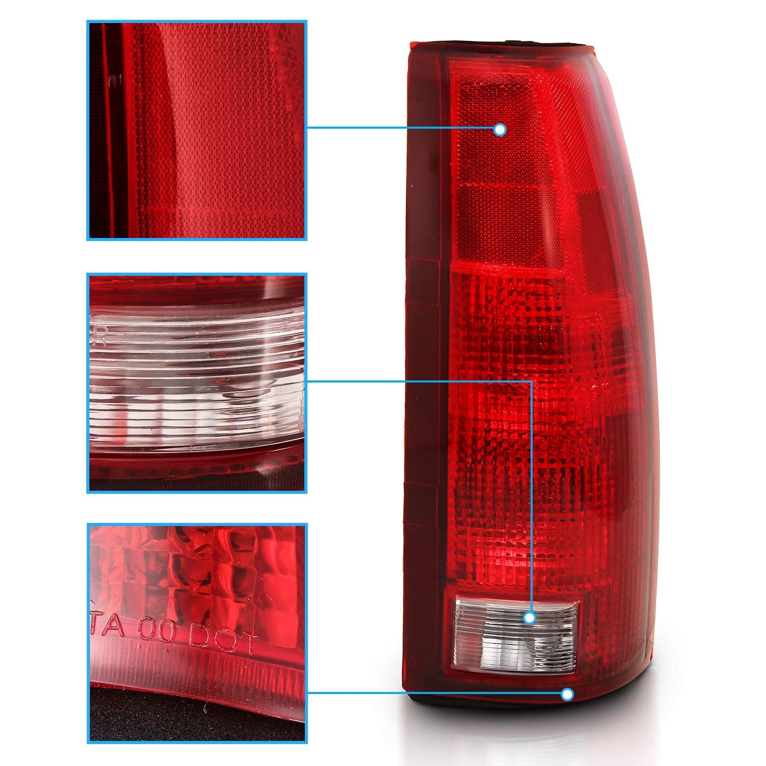 Red Replacement Halogen Tail Lights Pair for 1988-2000 Chevy GMC C/K Truck Tahoe