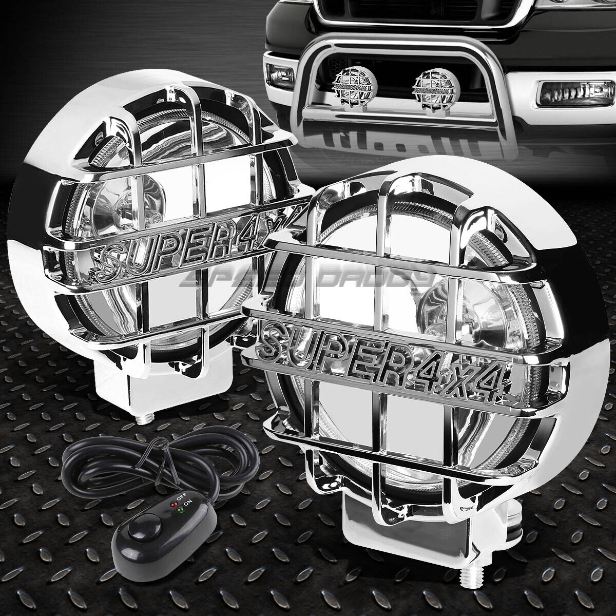 6″ ROUND CHROME HOUSING CLEAR FOG LIGHT/OFFROAD SUPER 4X4 GUARD WORK LAMP+SWITCH