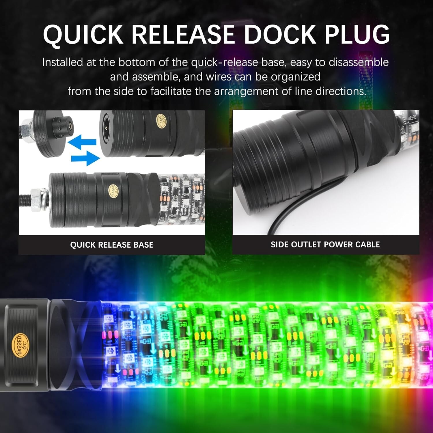 2X2FT RGB Fat Spiral Whip Lights For Polaris RZR PRO XP Kawasaki TERYX KRX4 1000