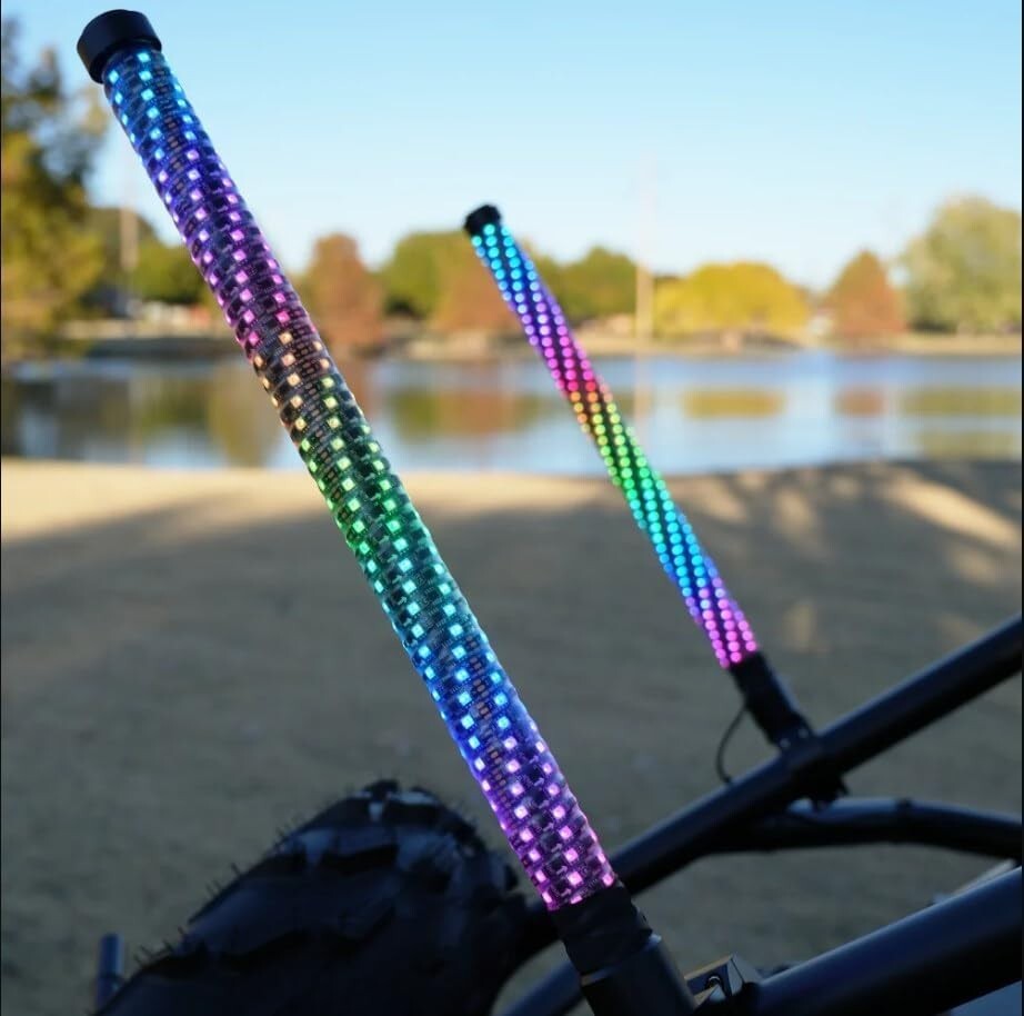 2X2FT RGB Fat Spiral Whip Lights For Polaris RZR PRO XP Kawasaki TERYX KRX4 1000