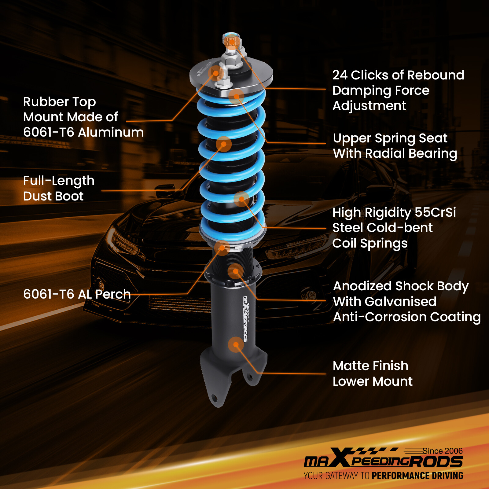 MaXpeedingrods 24-Step Adjustable Coilover Suspension For Honda Prelude 88-91