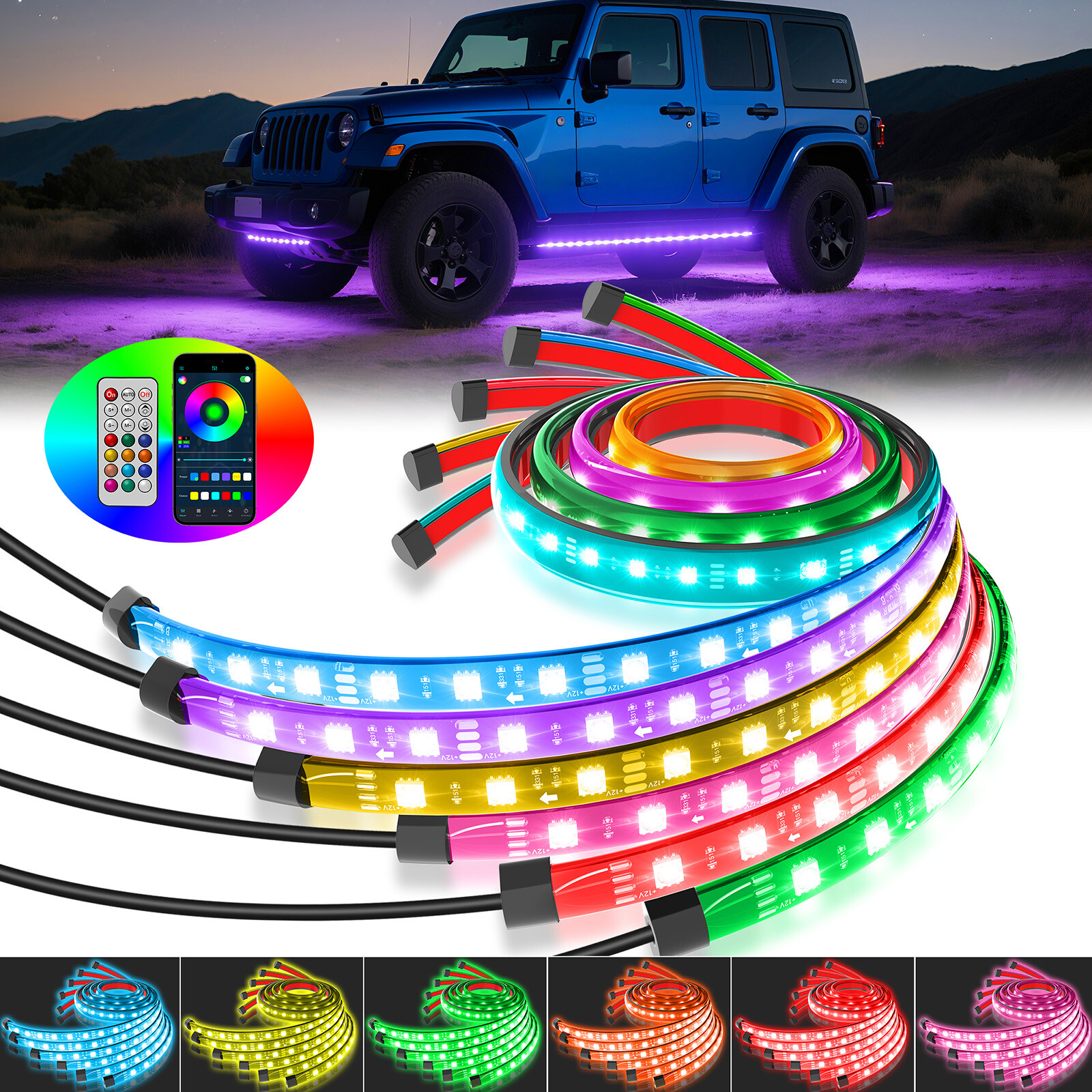 RGB LED Strips Multi-Color Exterior Car Underbody Accent Neon Underglow LED Kits