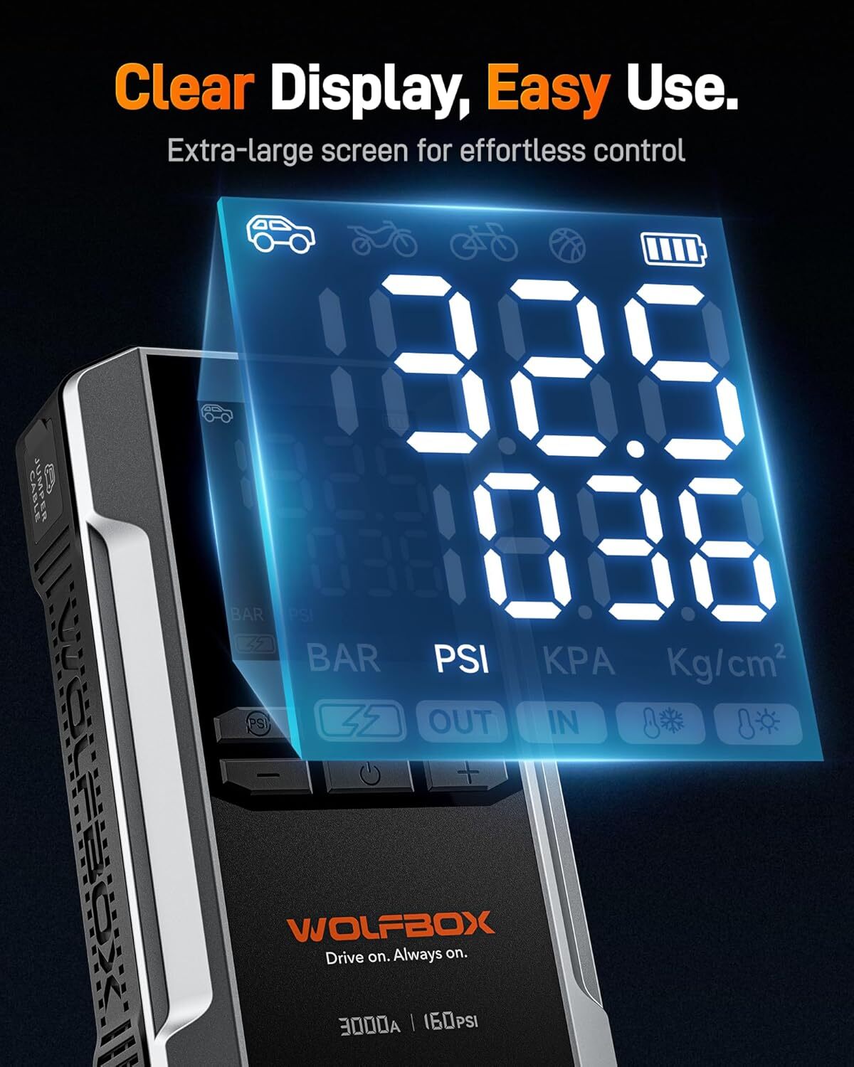 WOLFBOX Jump Starter with Air Compressor, 3000A Portable Car Battery Booster