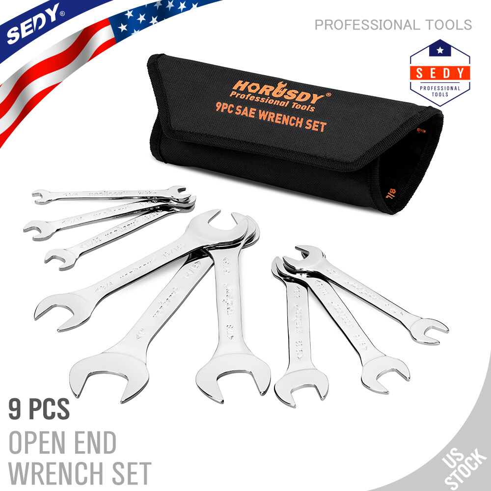 9PC Super-Thin Open End Wrench Set SAE 1/4″ – 1/16″ Slim Spanner Rolling Pouch