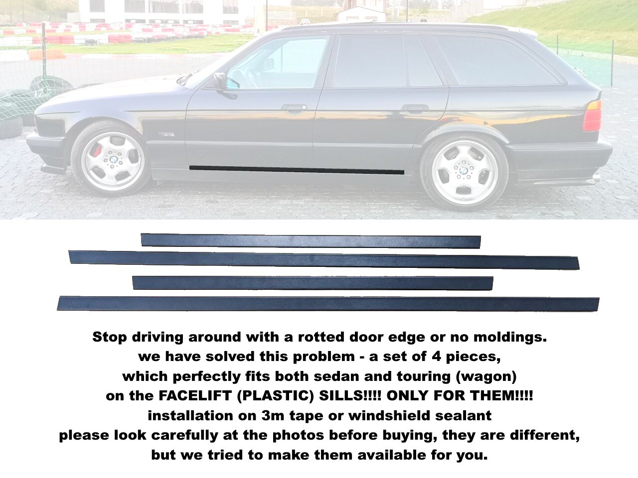 BMW E34 FACELIFT LOWER DOOR Moldings WEATHER STRIP SET 4 pcs trims prod. Lerrium