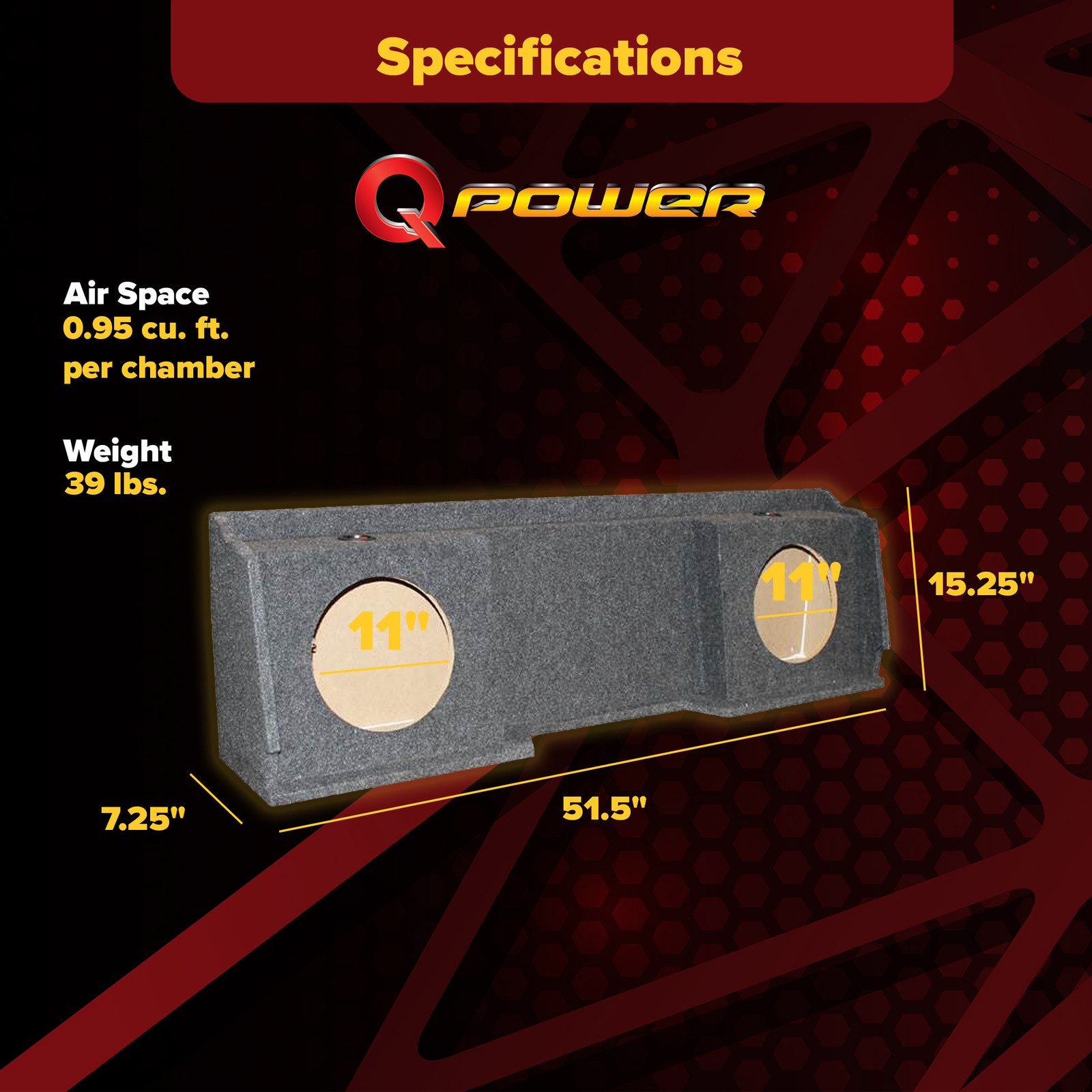 QPower GMC Chevy Silverado Ext Cab ’99-06 Dual Underseat Two 12″ Subwoofer Box