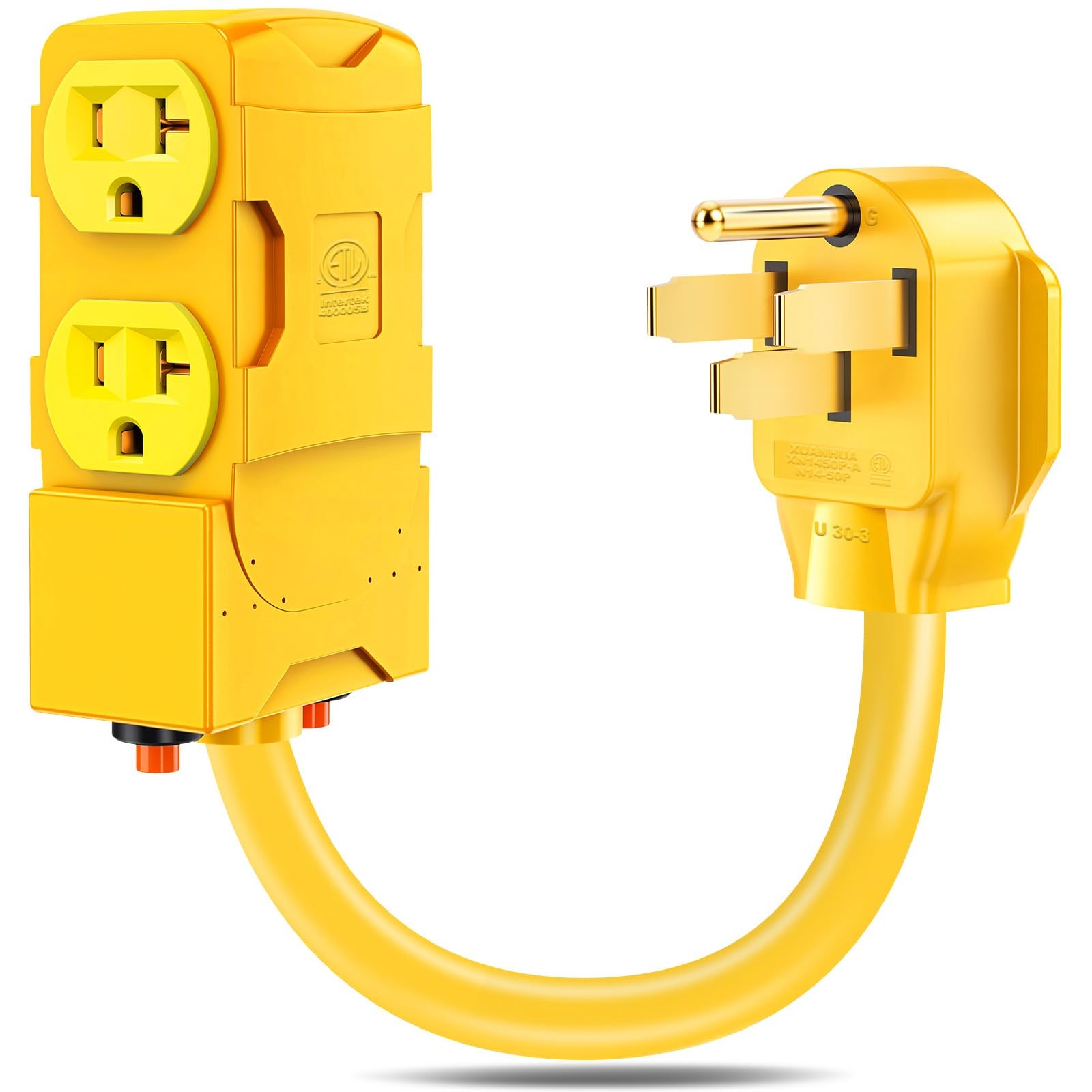50 Amp to 20 110V RV Distribution Plug Adapter,NEMA 14-50P 4 Yellow
