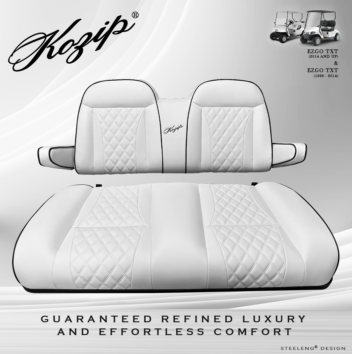 ‘KOZIP’ EZGO TXT 1996-PRESENT GOLF CART FRONT SEAT/BACKREST CUSHION SET (WHITE)