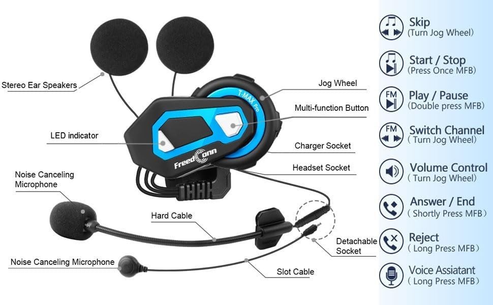 T-Max Pro Motorcycle Bluetooth 5.0 Helmet Mesh 3.0 Intercom 1200m 6 Riders