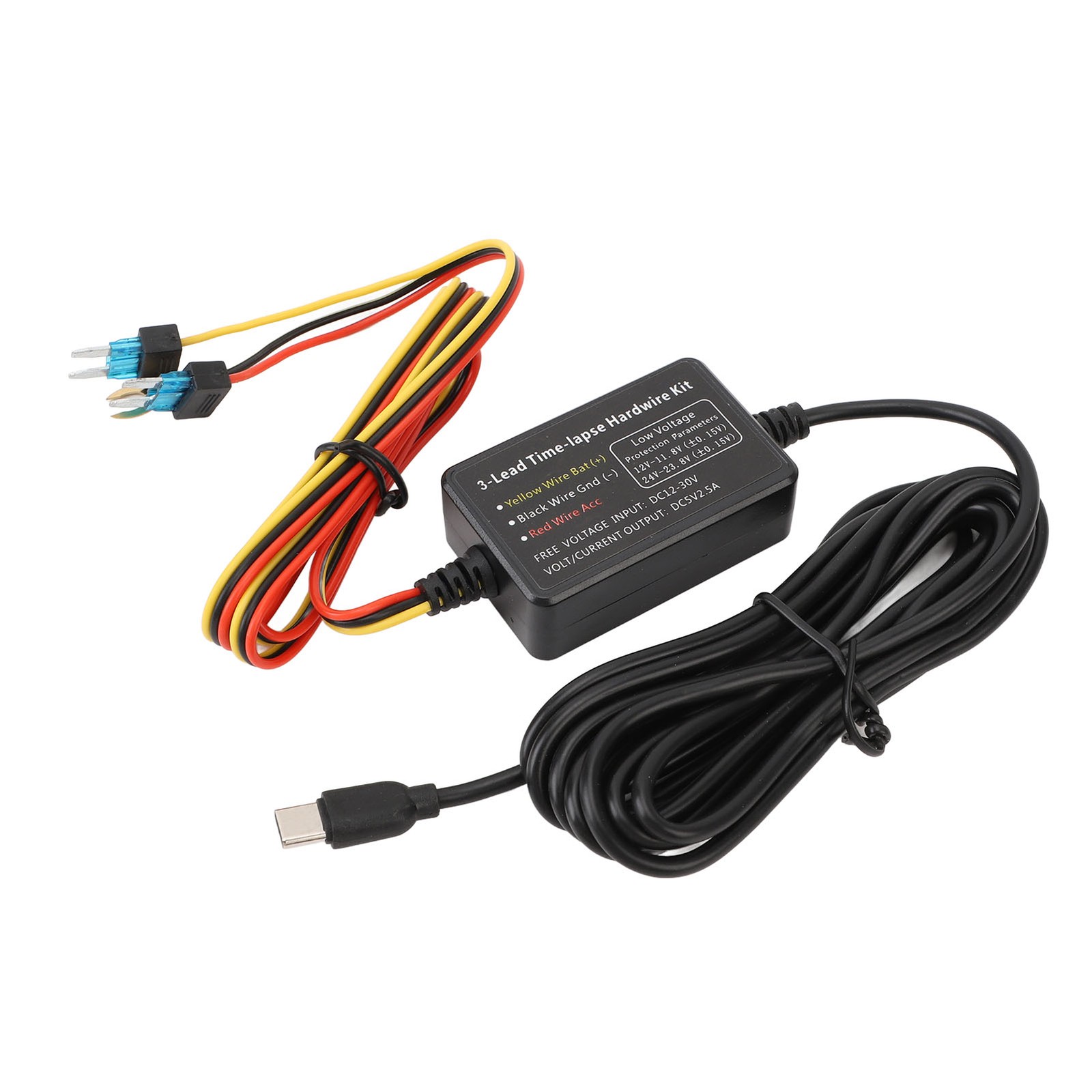 Type C Dash Cam Hard Wire Kit 12V‑30V-5V Dash Camera Power Cord For GPS Power