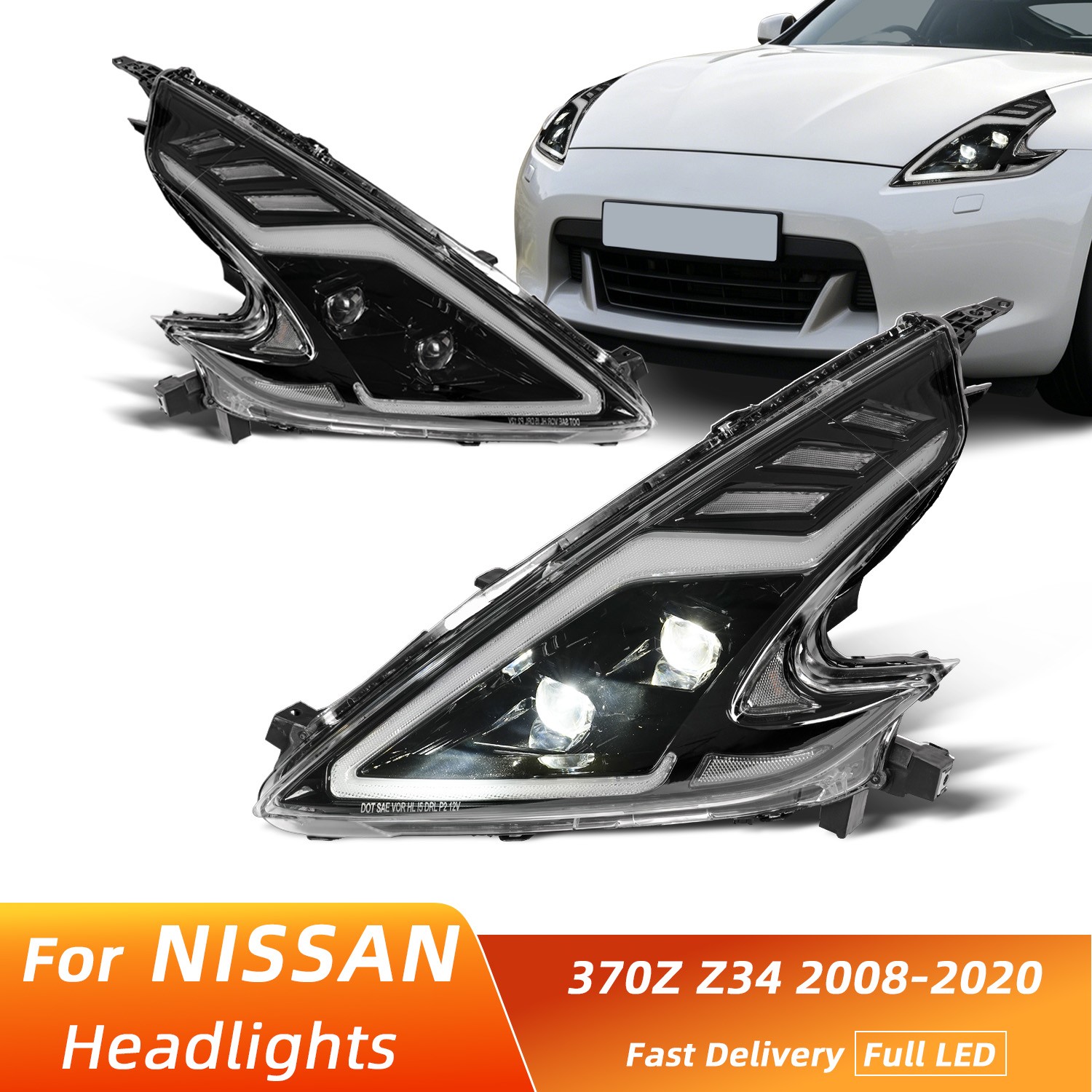 LED Projector Headlights Front Lamp RH+LH For Nissan 370Z Fairlady Z34 2009-2021