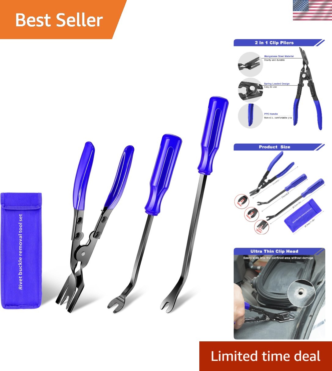 Ergonomic Auto Trim Repair Tool Set – Pliers, Fastener Remover & Storage Bag