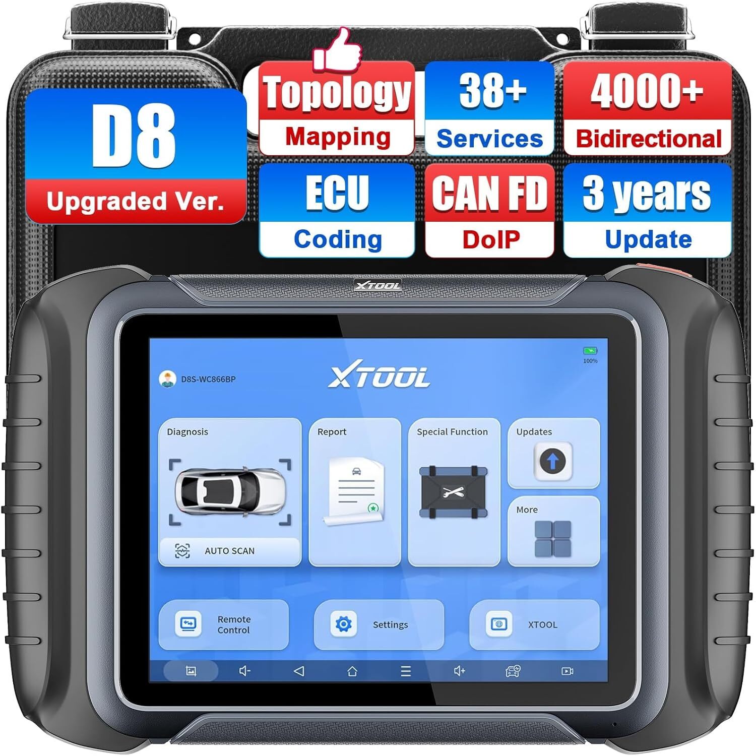 XTOOL D8S Auto Diagnostic OBD2 Scanner E.CU Coding Topology Mapping 38+ Resets