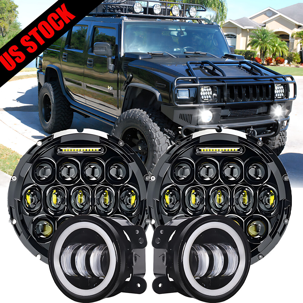 7″ INCH Halo LED Headlight DRL & 4″ Fog Lights Combo Kit For Hummer H2 H3T 06-10
