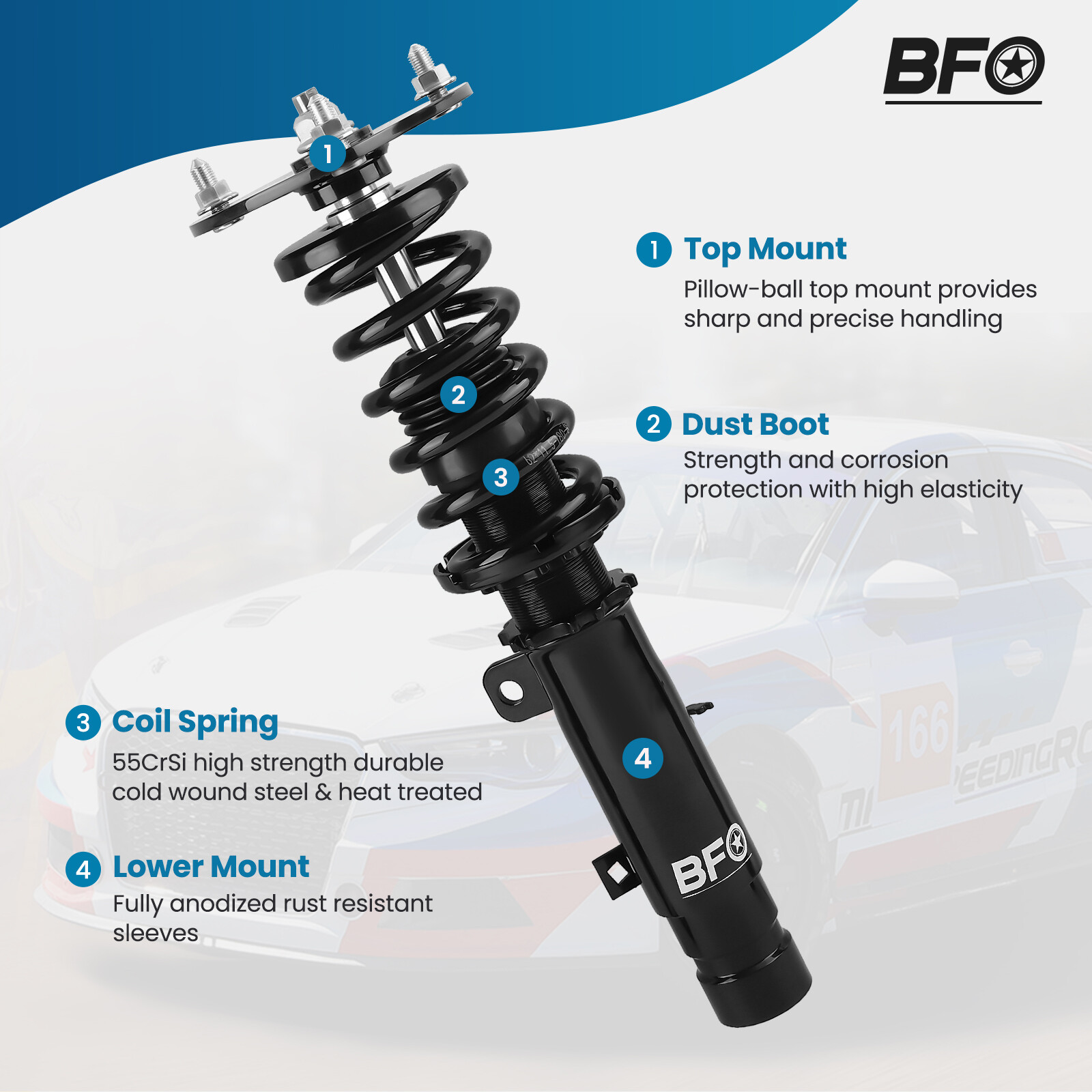 BFO Adjustable Coilovers Suspension Lowering Kits For Honda Accord 2013-2017