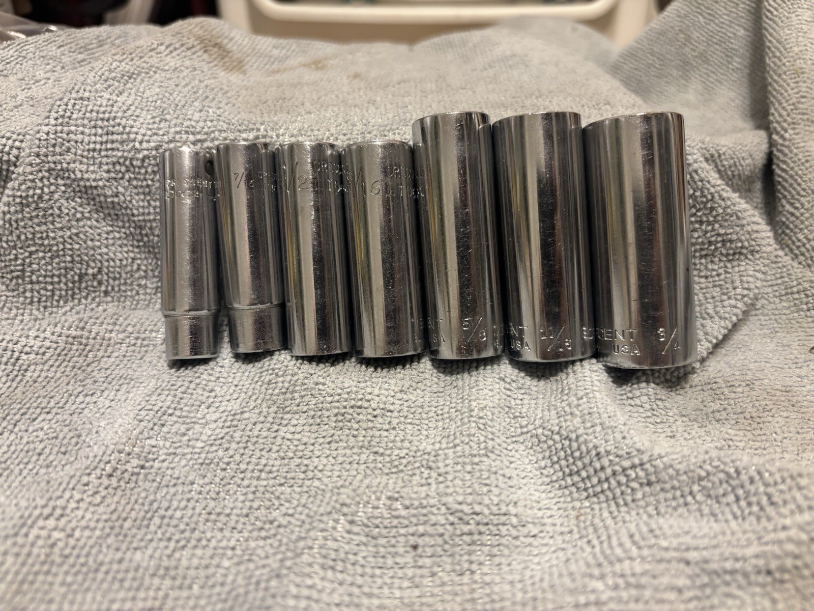 Vintage Crescent 7-Piece Deep Well Socket Set USA Made – 3/8” Drive SAE Set