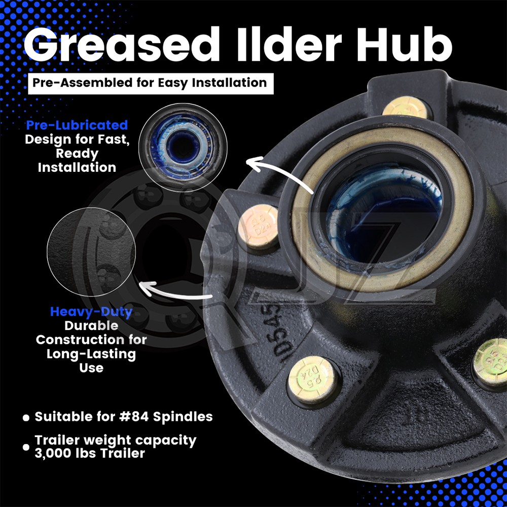 [2-Set] 3,500lb Trailer Axle Idler Kit 5 on 4.5″ Pre-Greased with Hardware