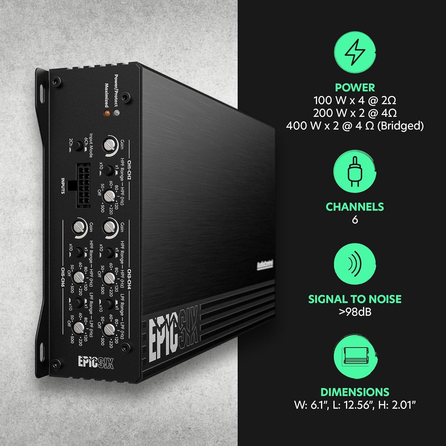 AUDIOCONTROL EPICSIX EPIC SERIES CLASS-D 6-CHANNEL AMPLIFIER 6 x 100W RMS @ 4Ω