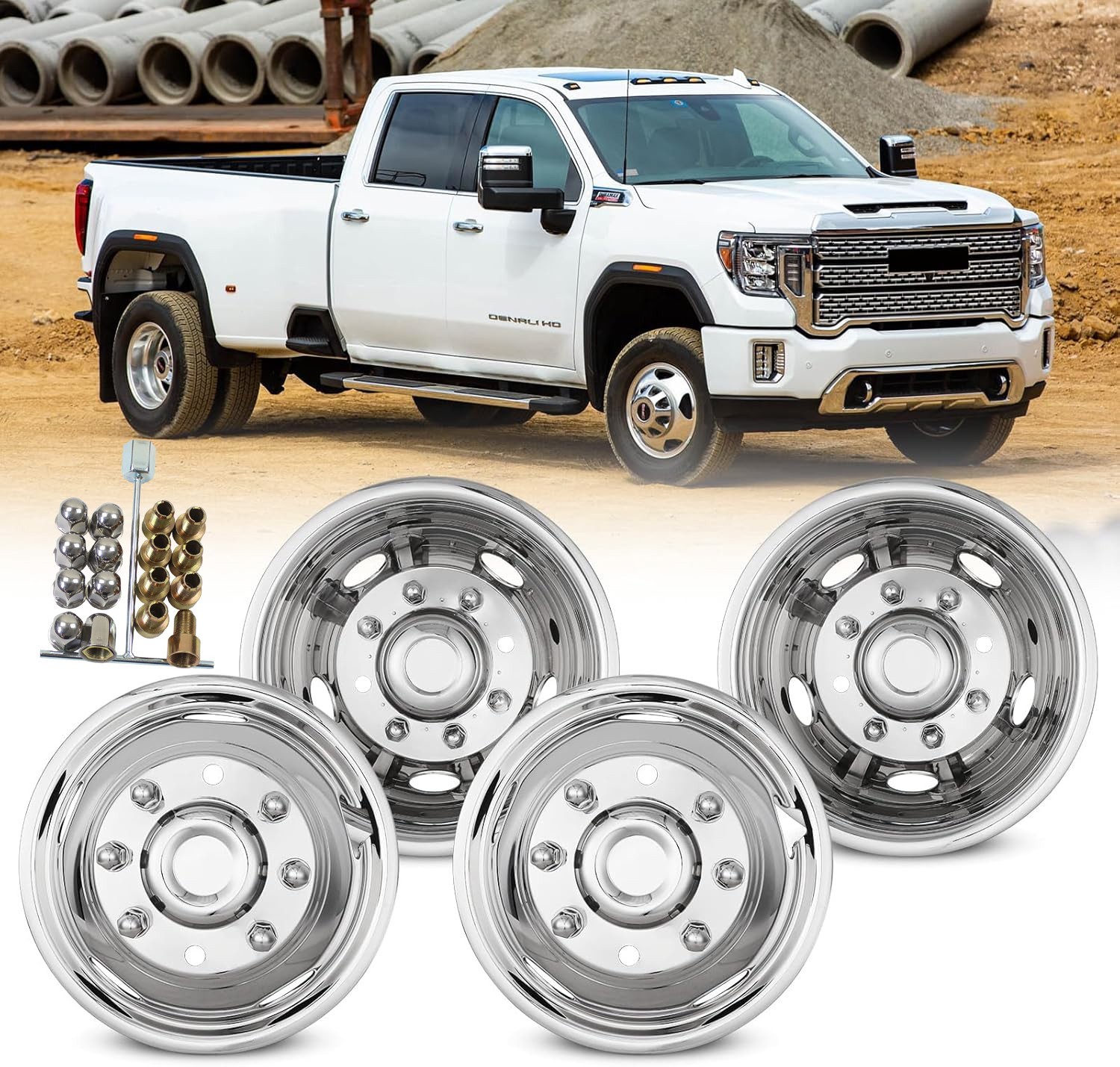 17” Dual Stainless Wheel Simulator for 2011-2025 Chevy GMC 3500 Over-The-Lug