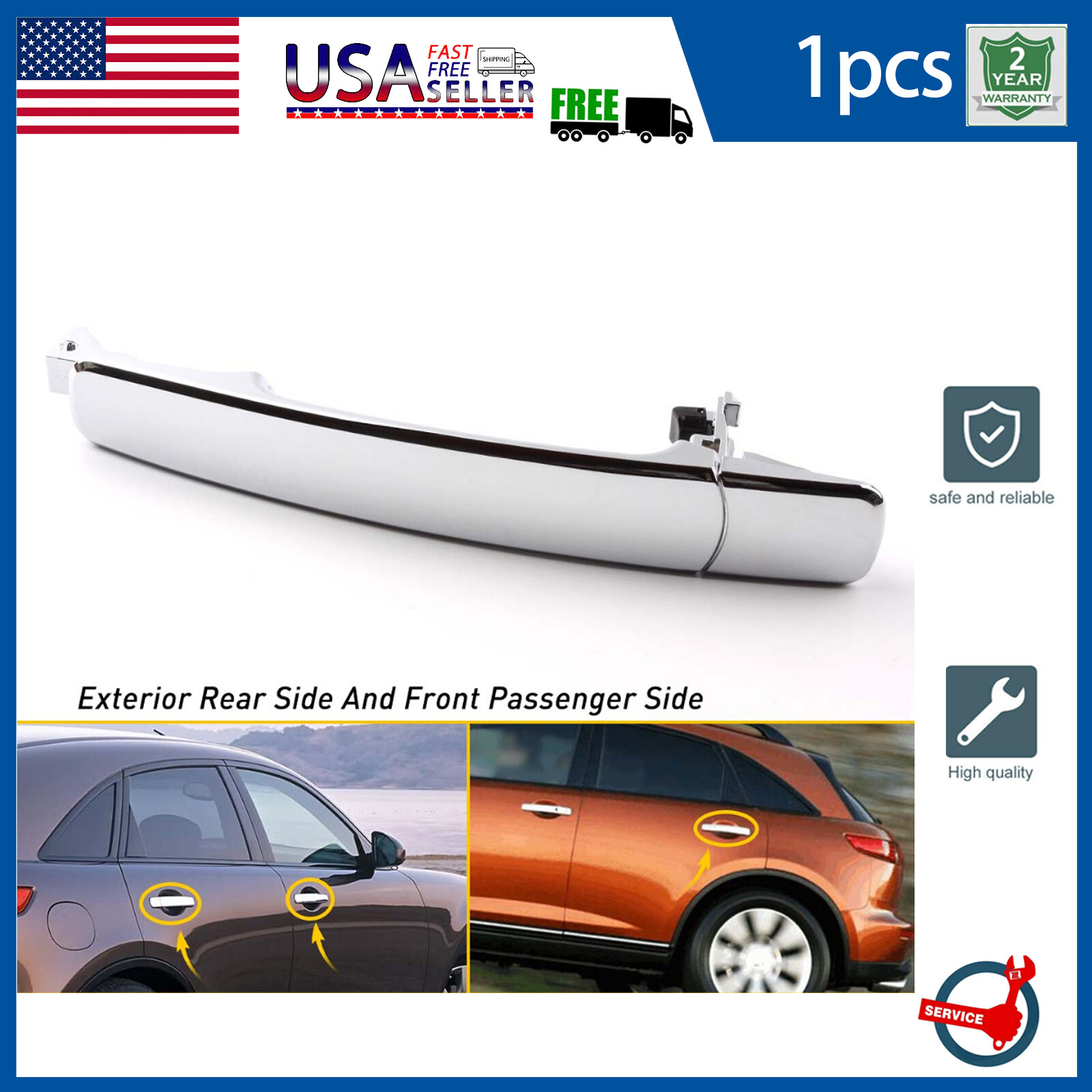 Front / Rear / Left / Driver Side Outside Chrome Door Handle for Nissan Infiniti