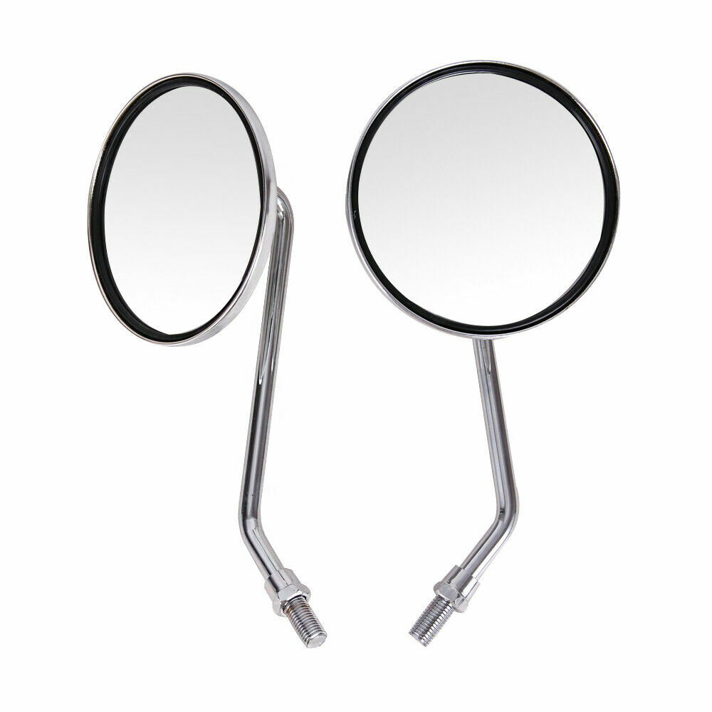 Chrome 10MM Universal Motorcycle Classic Round Long Stem Rearview Side Mirrors