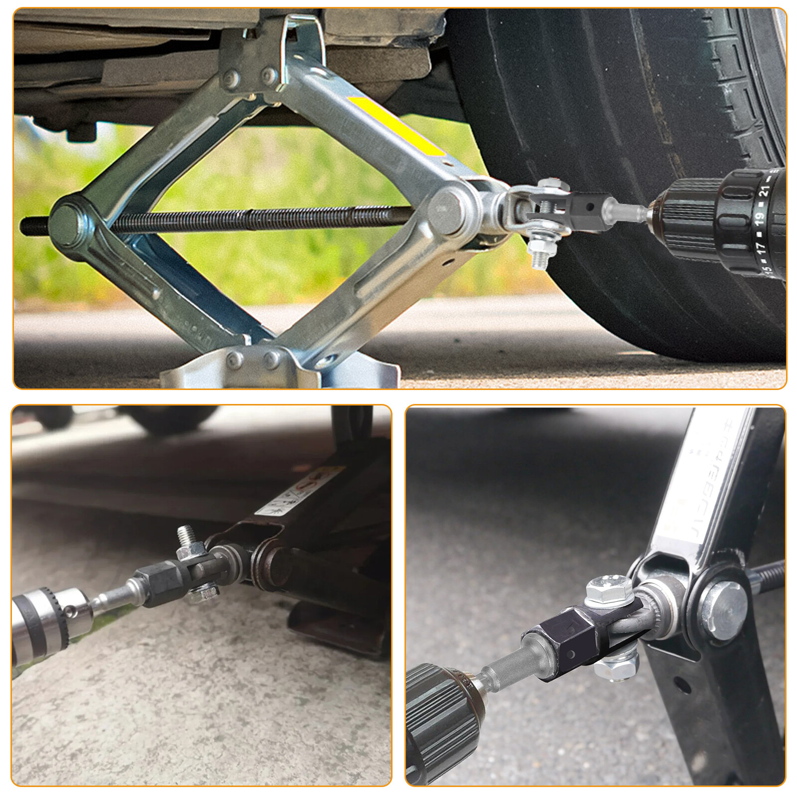 1/2in Car Scissor Jack Adapter & Chrome Vanadium Steel Drive Impact Wrench Tool