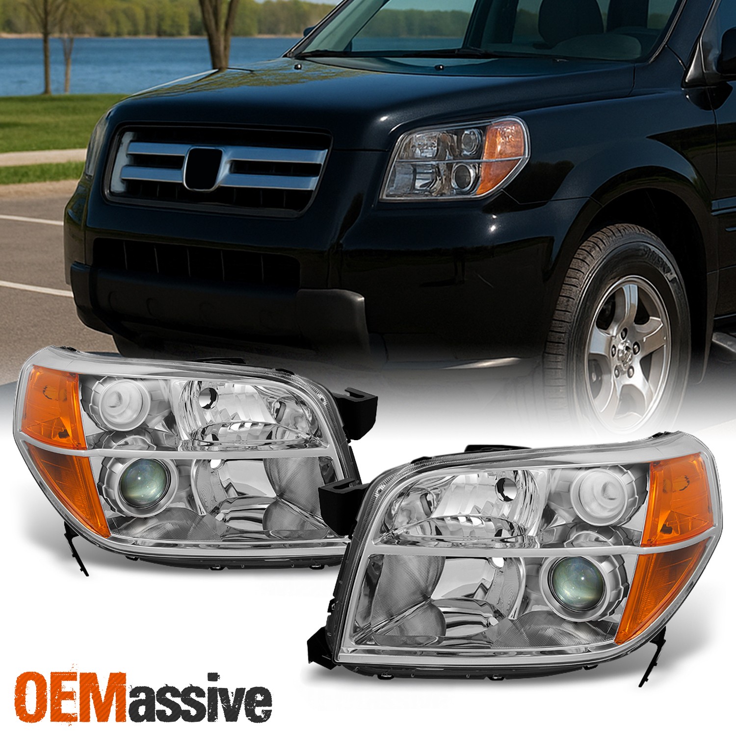 Fit 06 07 08 Honda Pilot Headlights Driver+Passenger side Replacement 2006-2008