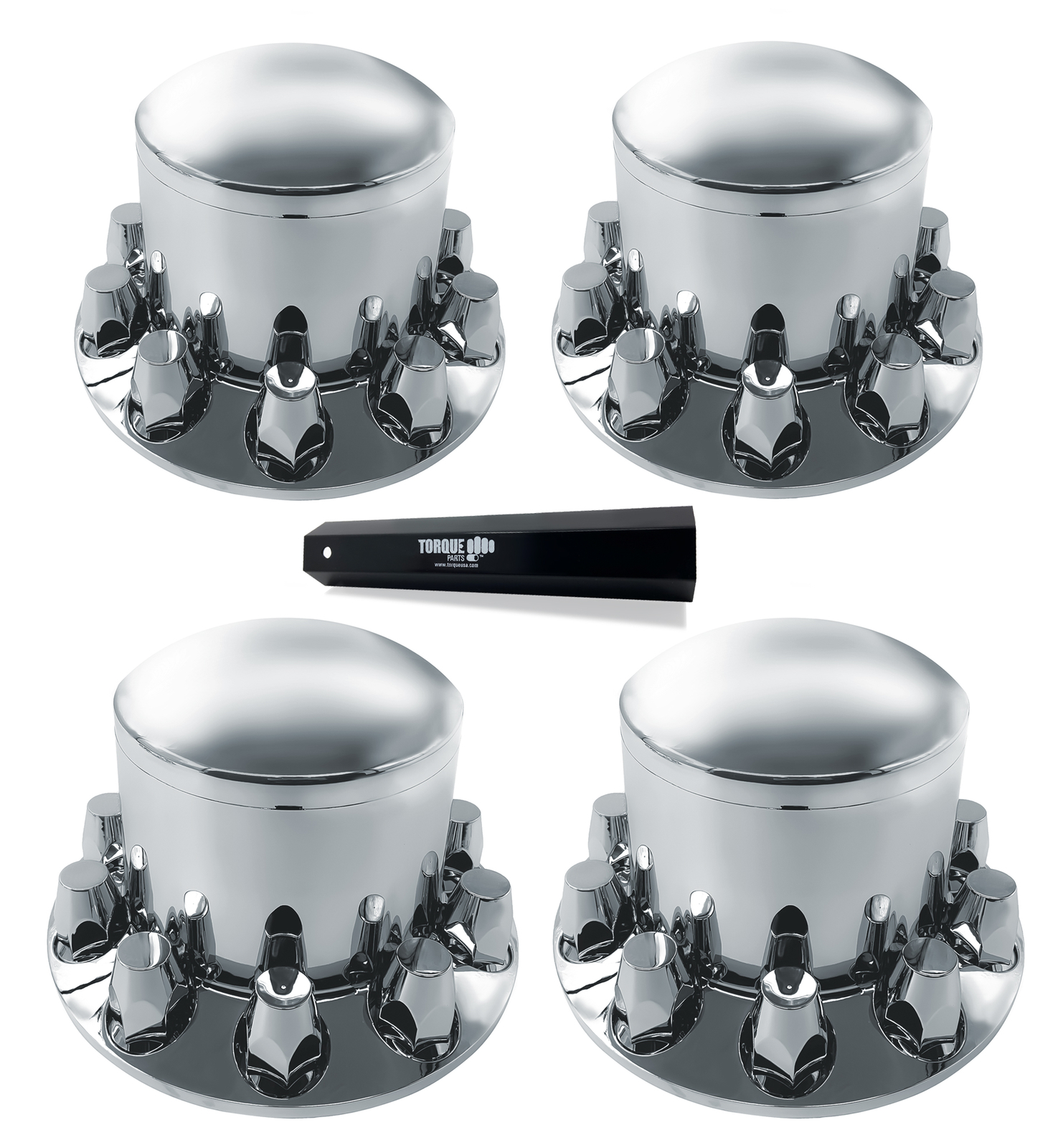 4 of Chrome Rear Axle Wheel Covers w/ Hub Caps 33mm Lug Nuts Screw-on
