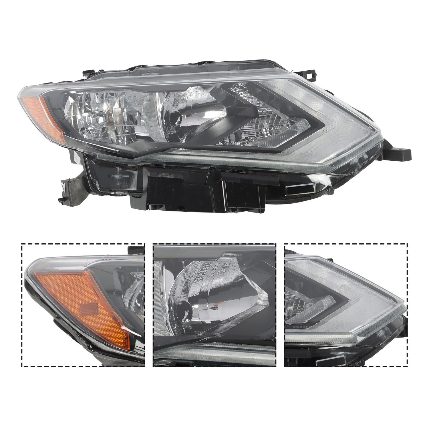 Pair Chrome Halogen Headlight Assembly For 2017-2019 Nissan Rogue w/LED DRL