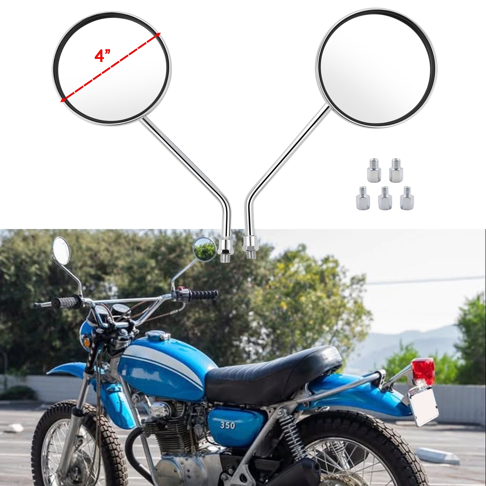Pair Side Mirrors Round Rearview Chrome For Honda SL350 SL125 SL 70 230 100 175