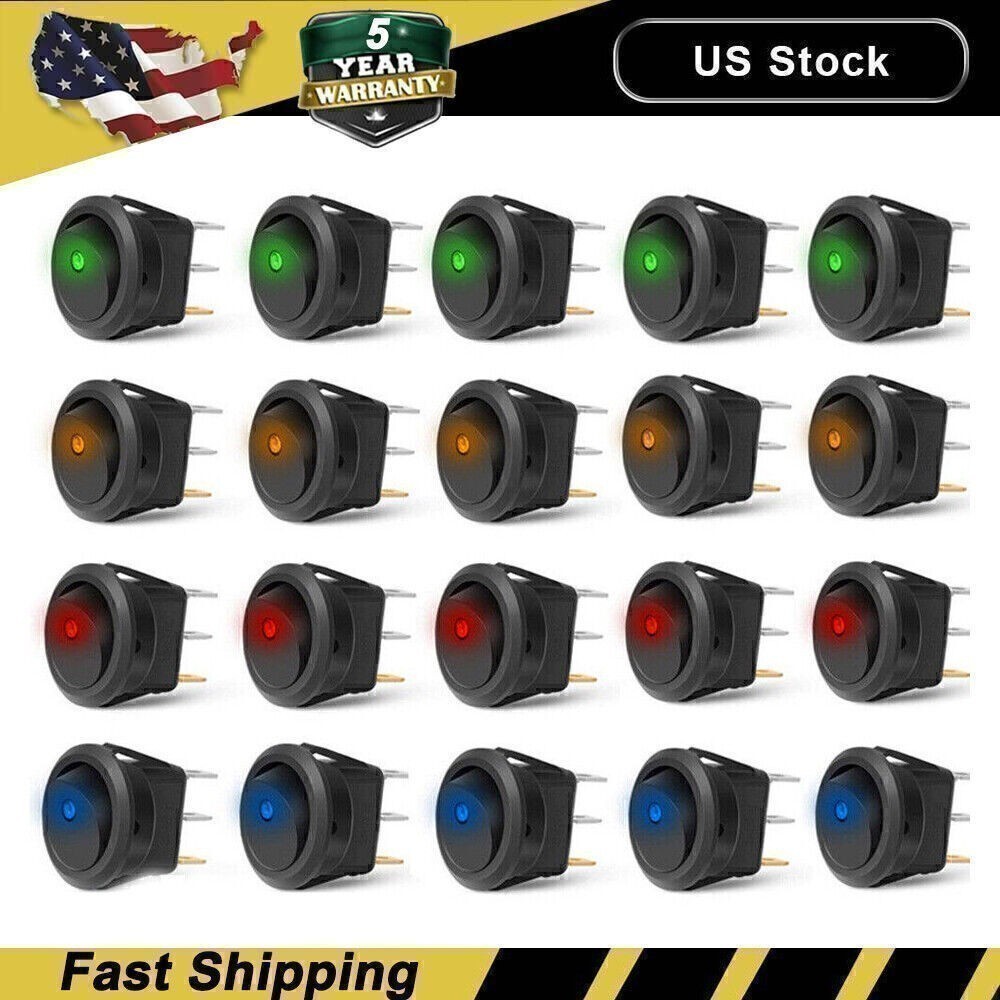 20PCS ROCKER SWITCH Toggle 12V Led Light Car Auto Boat Round ON/ OFF SPST 20 */