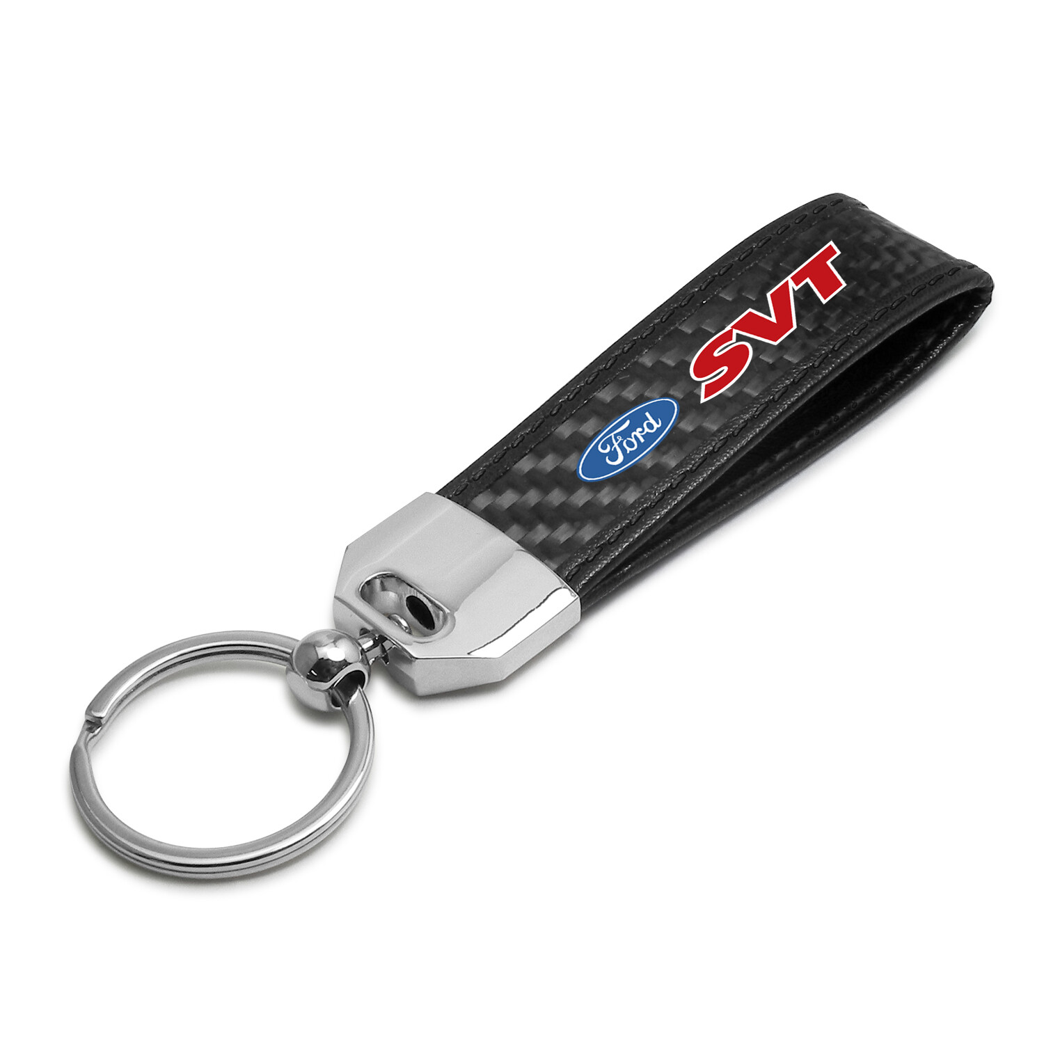 Black Leather & Carbon Fiber Key Chain Black Stitching – Ford SVT