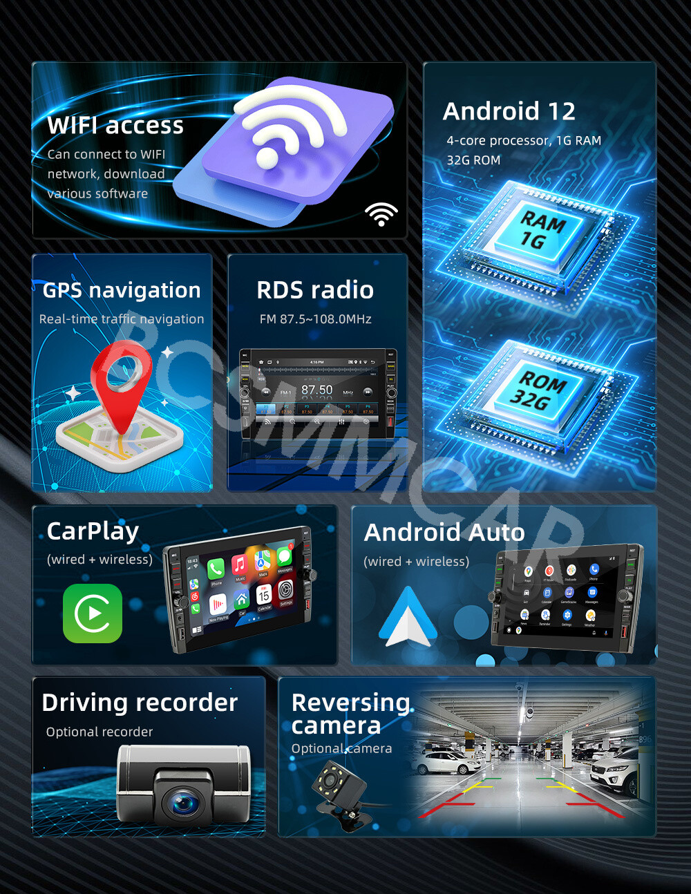 Stereo Radio 9in Car GPS Navigation Android 12 MP5 Player WIFI/FM/USB Head Unit