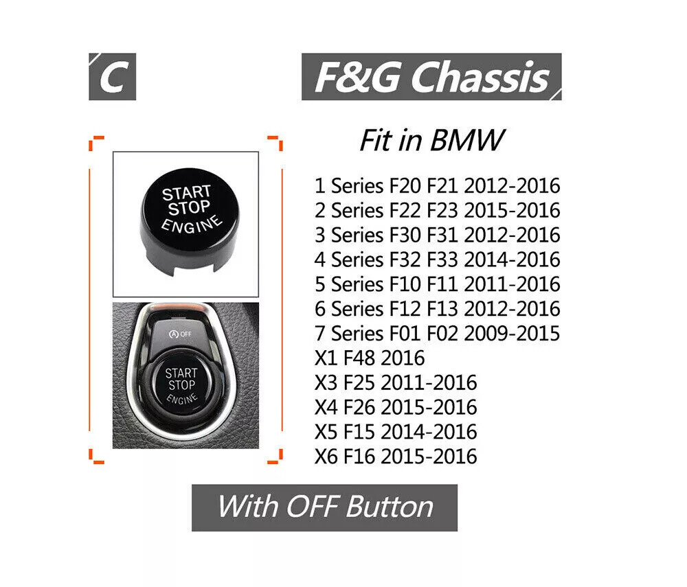 Black Engine Start Stop Push Button Cover Trim For BMW F20 F23 F30 F32 F10 F12