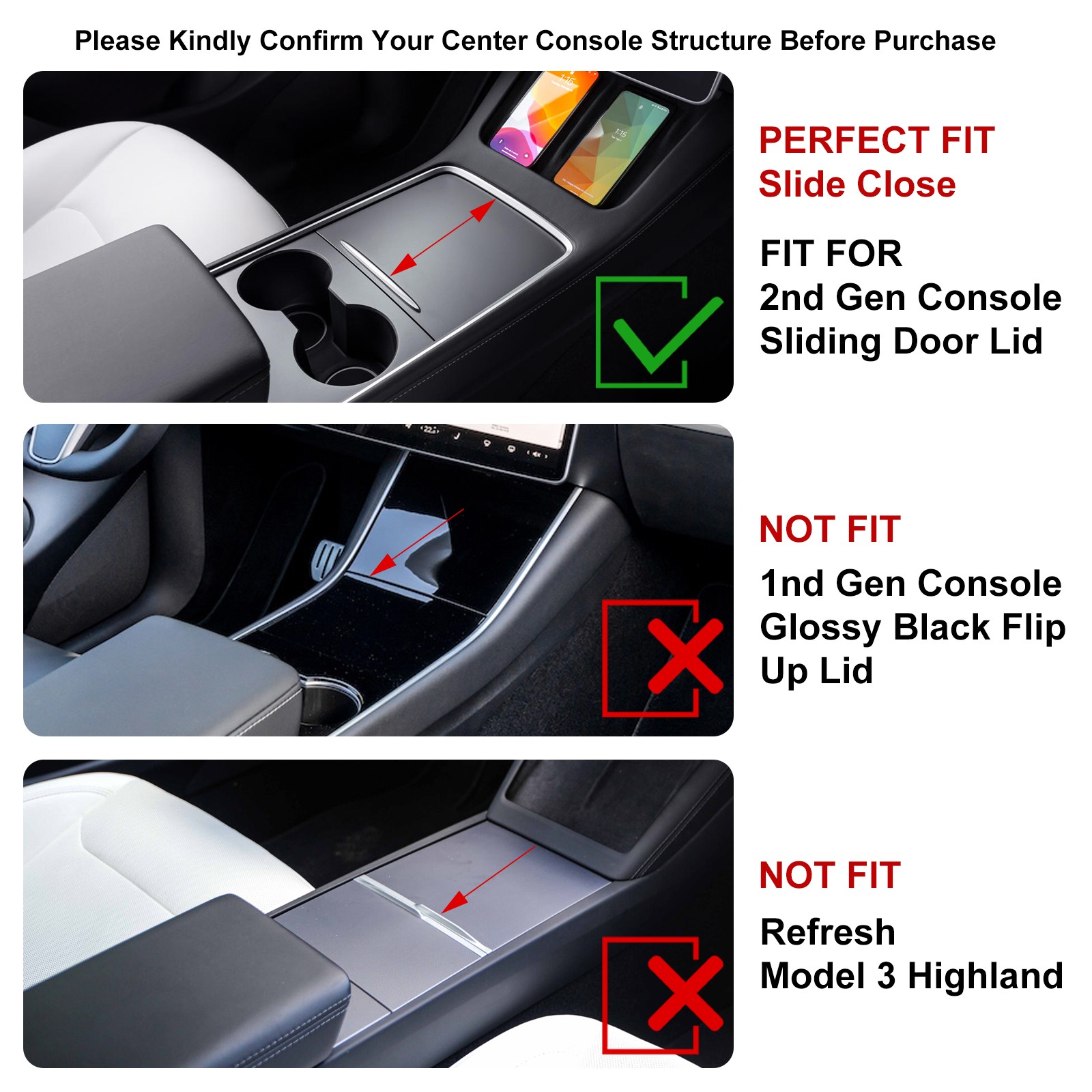 Steel+ABS Carbon Style Center Console Cover For Tesla Model 3 2021-23 & Y 2021+