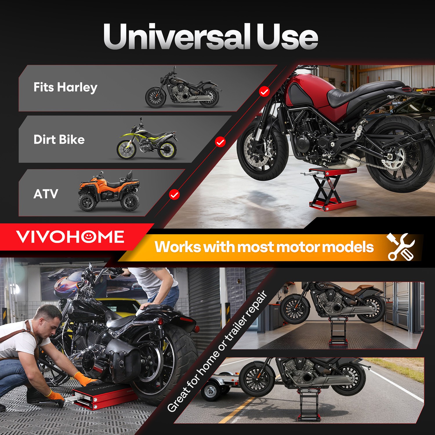 1100 LBS Motorcycle Lift Scissor Jack Wide Deck Hoist Stand for ATV Dirt Bike
