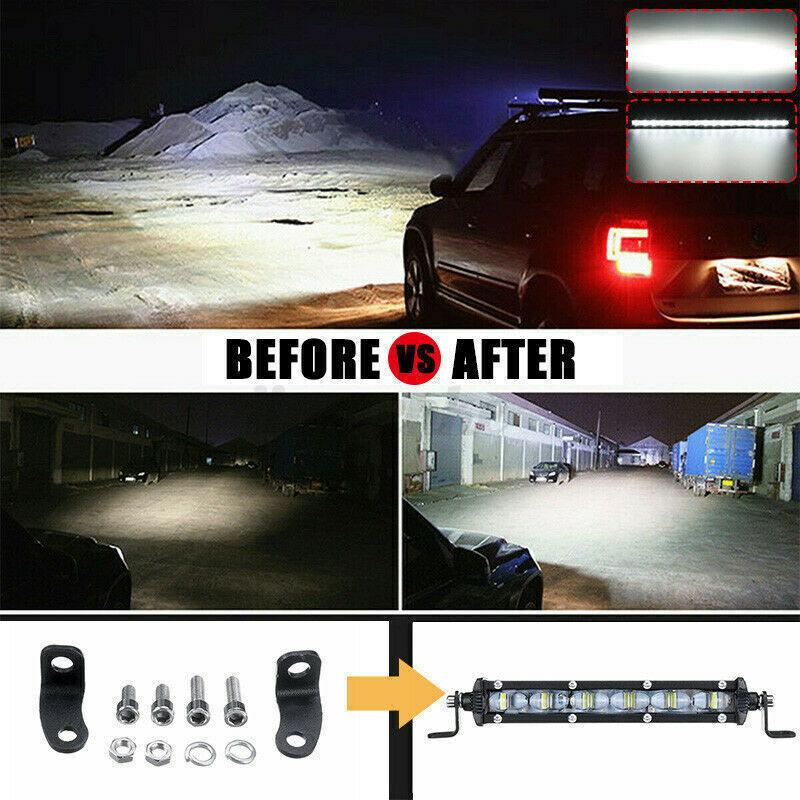 2pcs 6D 8inch Slim Single Row LED Work Light Bar Spot Flood for ATV UTE Offraod