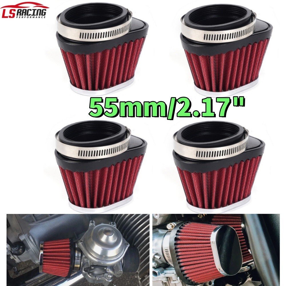 4PCS 55mm/2.17″ Motorcycle Oval Pod Engine Air Filter Cleaner Washable Reusable