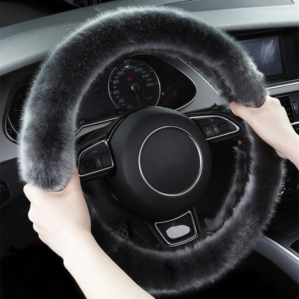 Soft Winter Warm Short Plush Car Steering Wheel Cover for Auto 15″/38cm Gray