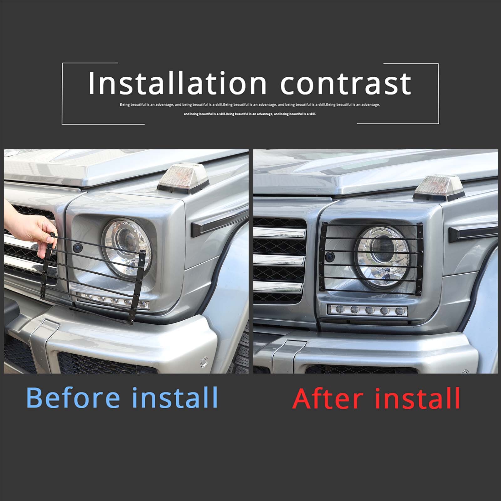 2PCS Carbon Steel Headlight Protective Net Cover For Benz G-Class 2007-2018