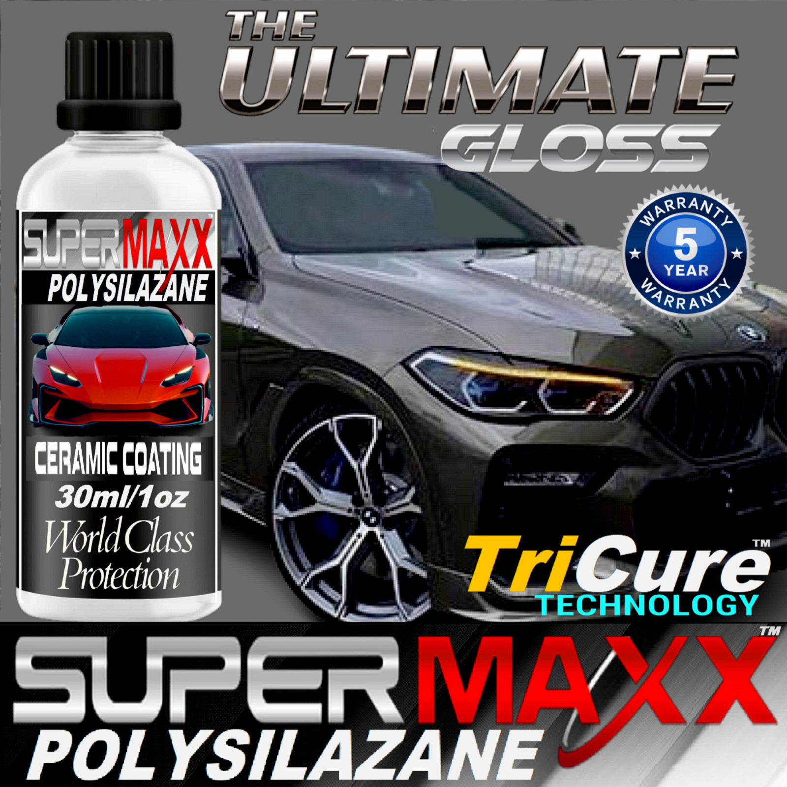POLYSILAZANE CERAMIC CAR COATING 5 YEAR TRICURE TECHNOLOGY PRO GRADE “PROTECTION