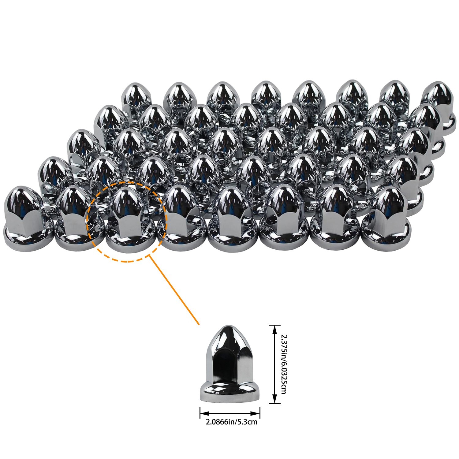 33mm Chrome ABS Plastic Push-on Bullet Lug Nut Covers (Pack of 40)