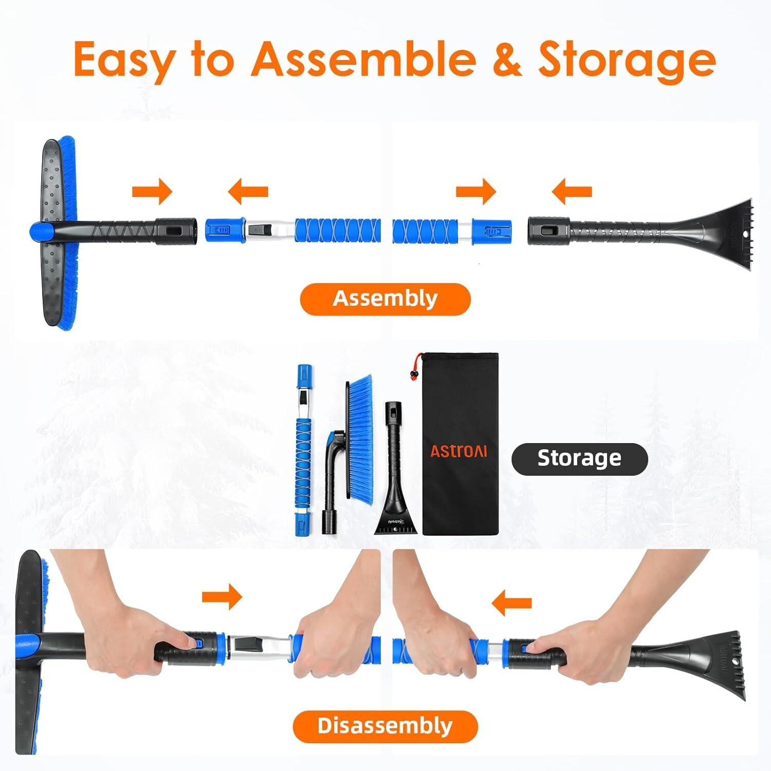Multi-Limit Length Snow Brush with 360° Pivot Head for Complete Snow Clearance