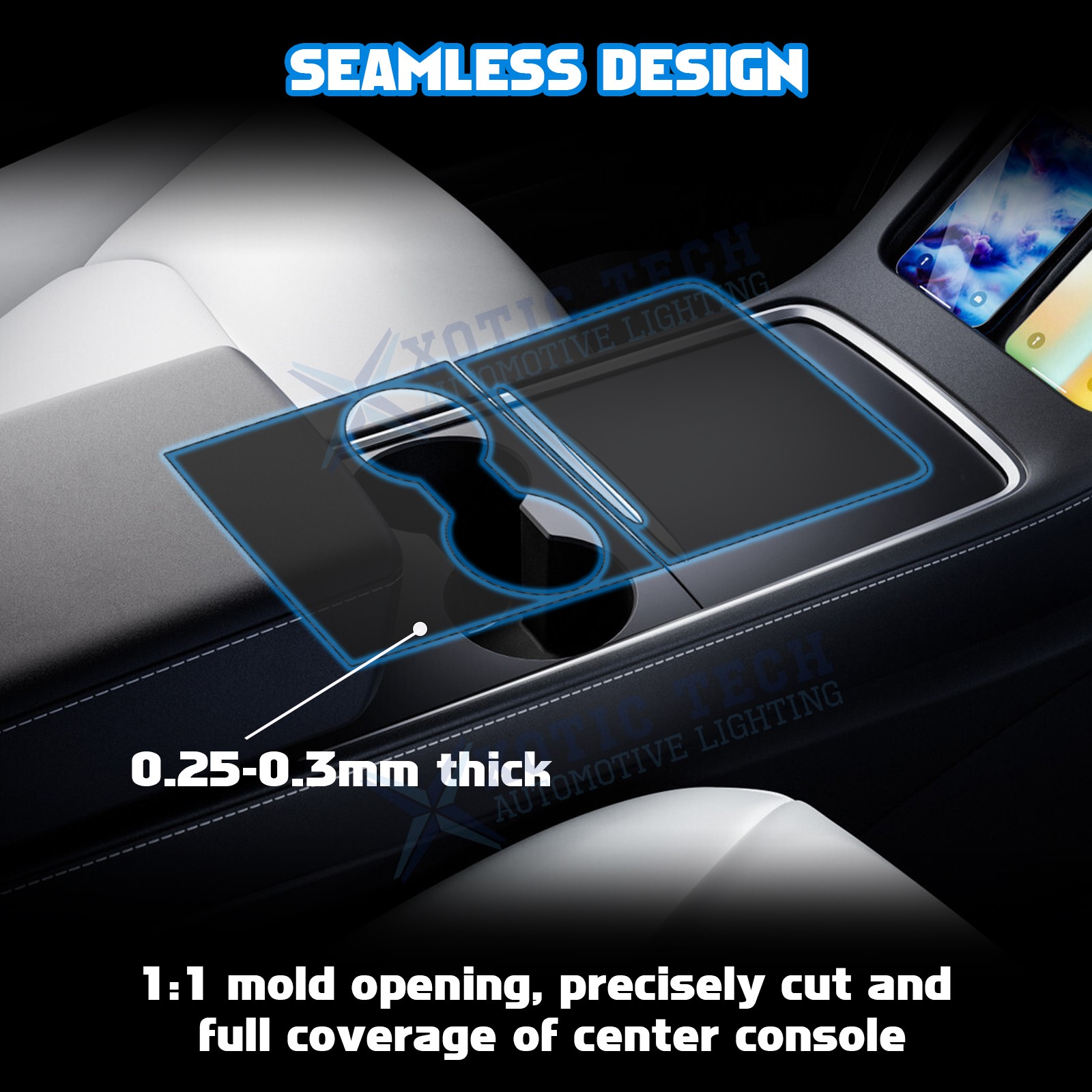 Steel+ABS Matte Black Center Console Cover For Tesla Model 3 2021-23 & Y 2021-up
