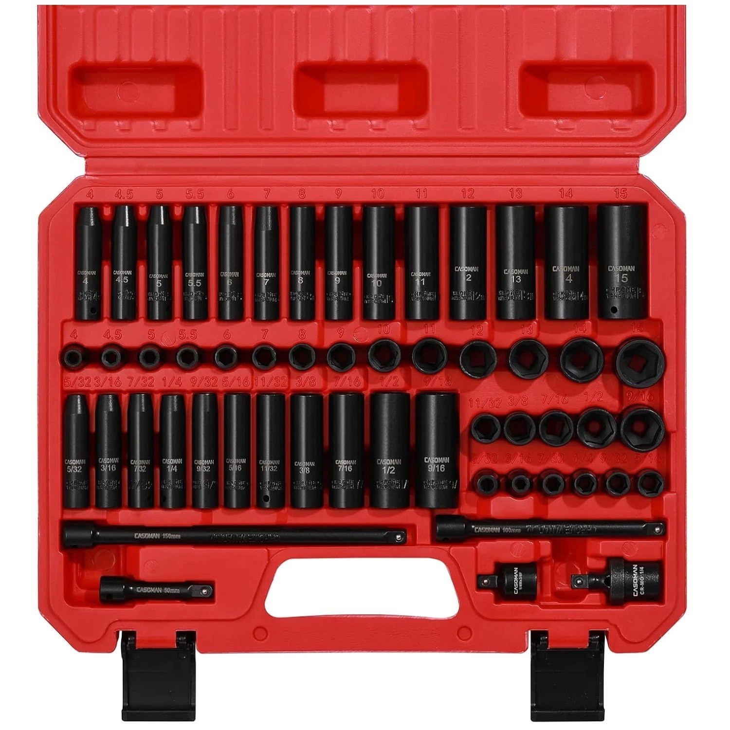 Black Phosphate Finish Socket Set, 55PCS, Cr-V Steel