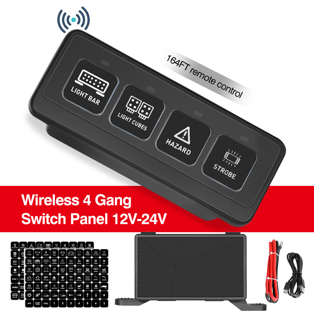 4Gang Wireless Switch Panel Circuit Control Box For LED Light Bar 12V 24V Marine