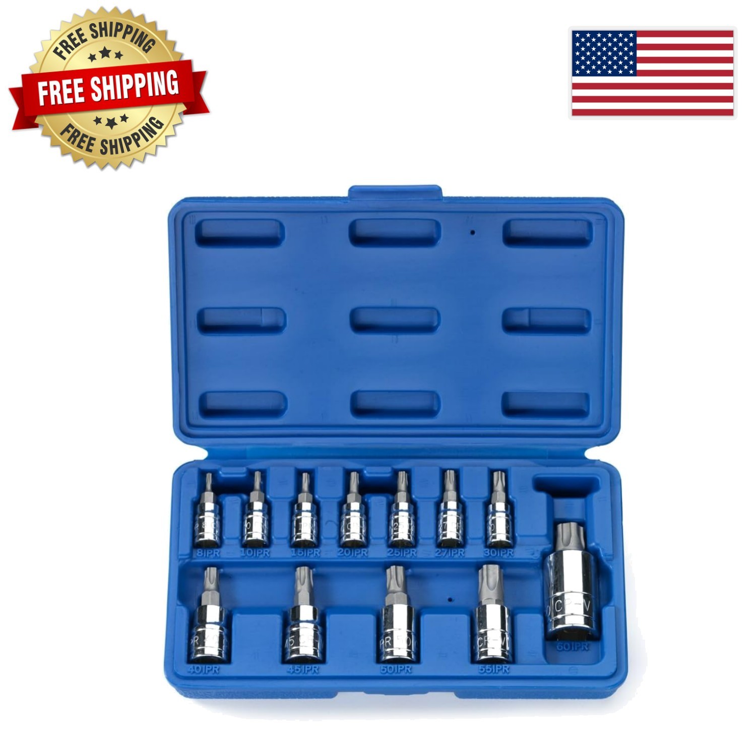 12-Piece 5-Point Star Torx Tamper-Proof Bit Socket Set – Chrome Vanadium Steel