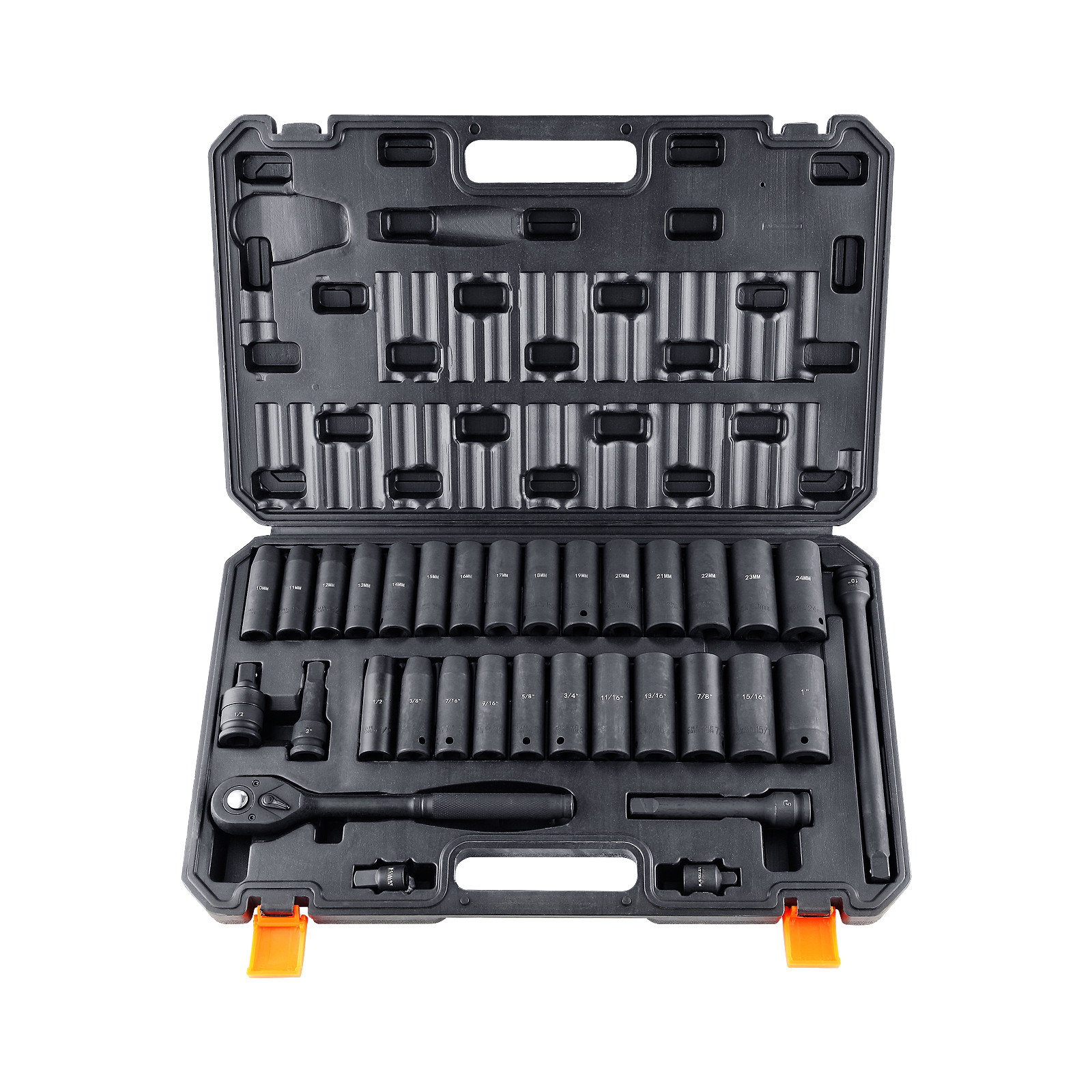 VEVOR Impact Sockets Set 33pcs 6-Point 1/2in Drive Bit Ratchet Tool Kit Case