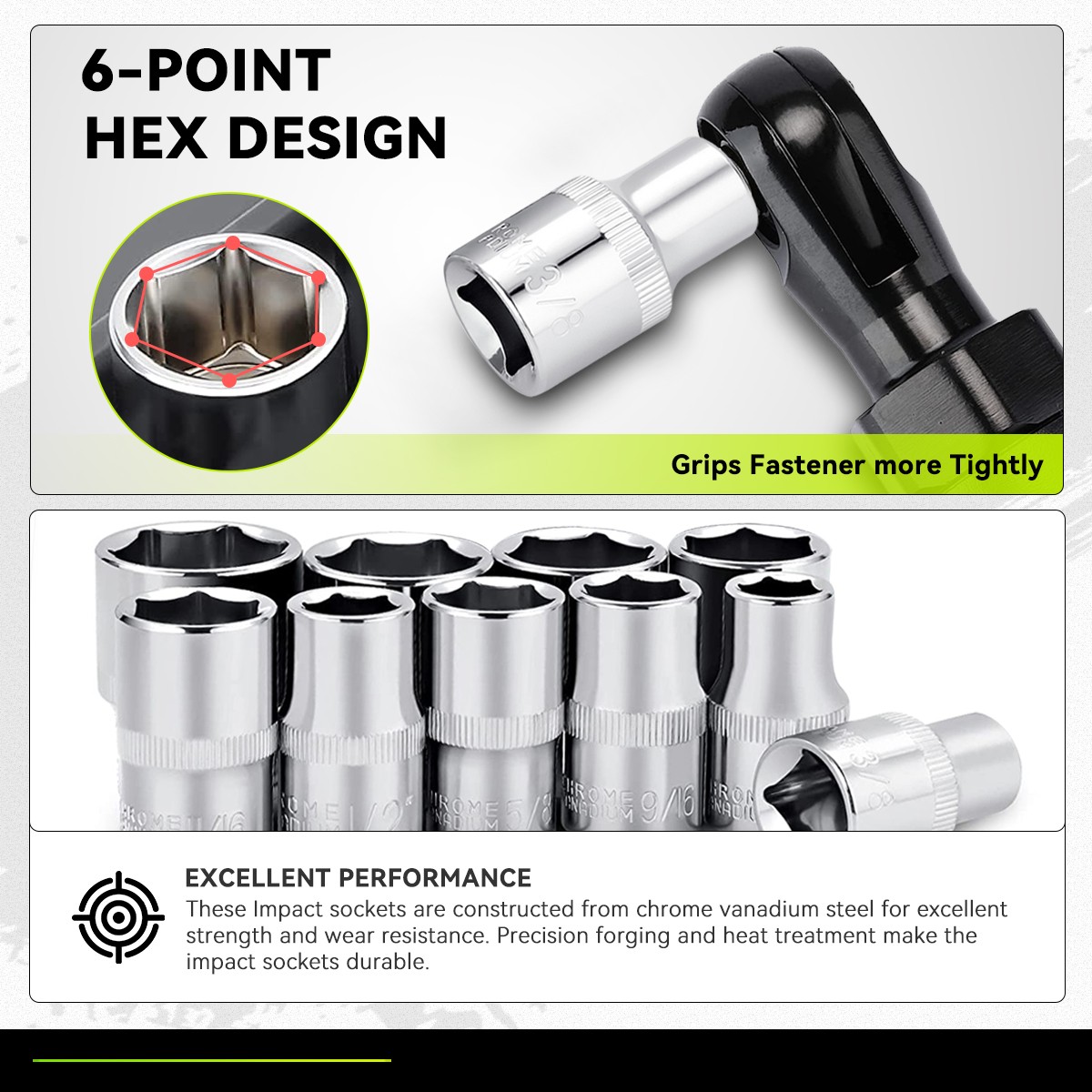 10Pcs 1/2-Inch Chrome Vanadium Steel Drive SAE Impact Socket Set w/Storage Case