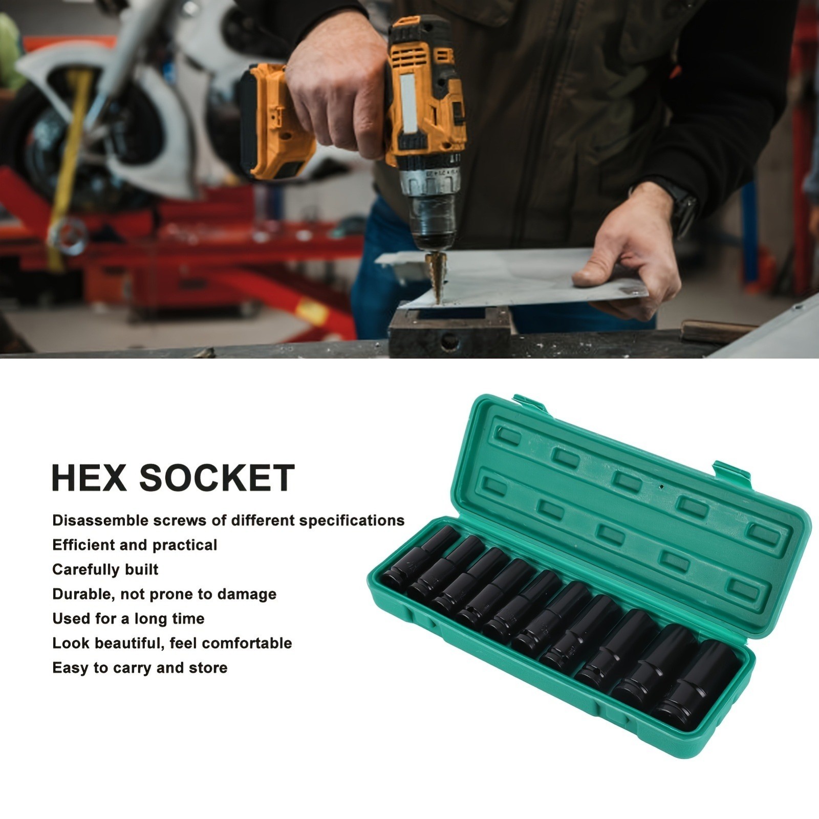 10PCS 1/2″ Deep Impact Socket Set Drive 6 Point Metric Garage Tool 10 – 24mm USA